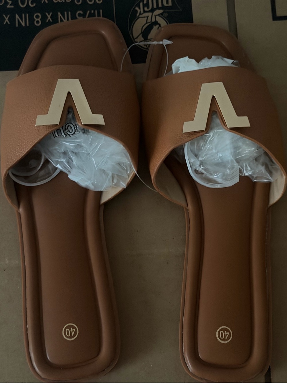 Vero Moda Brown Slide Sandals with Gold Accent